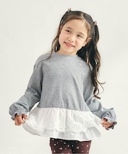 レースフリル切り替えリブTシャツ