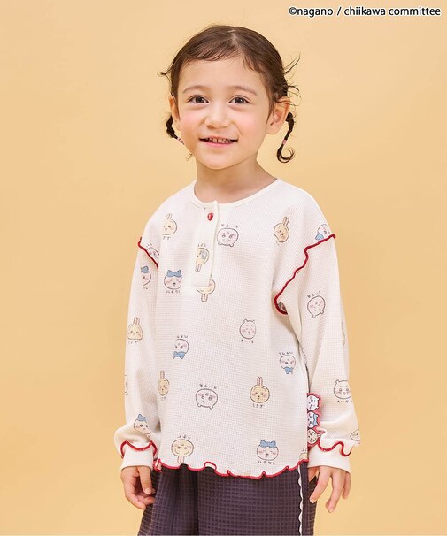 【アニメちいかわ】ワッフルヘンリーネックTシャツ(セットアップ可)