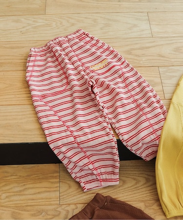 ワッフル配色ステッチ刺繍パンツ