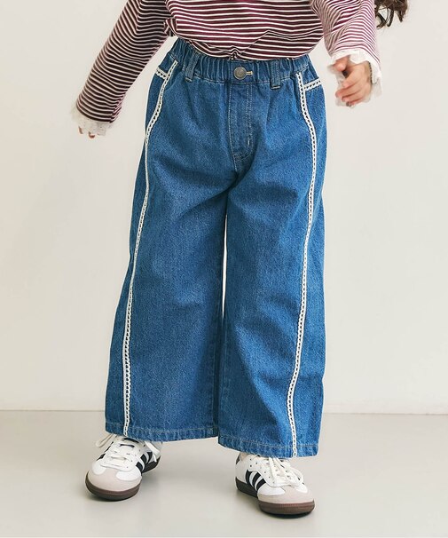 ラインレースデニムパンツ  10分丈