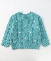 刺繍ケーブルニット