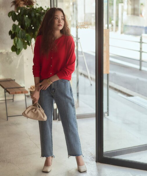 クルーネックライトニットカーディガン