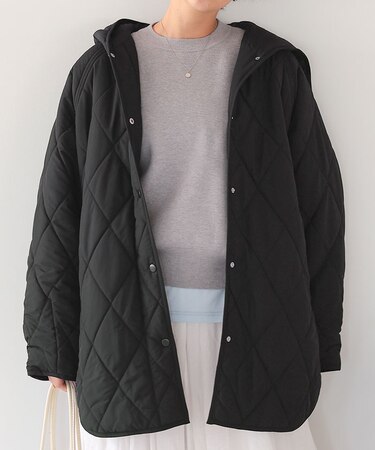 フーデットキルティングショートコート