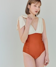 深Vネックシンプルワンピース/水着