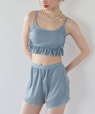 ワッフル素材レースアップビキニ/水着セット