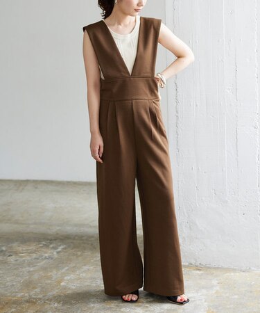 ハイウエストVネックオールインワン/サロペット