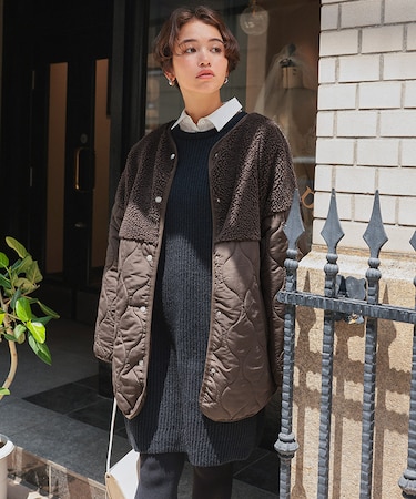 ボア切替キルティングショートコート