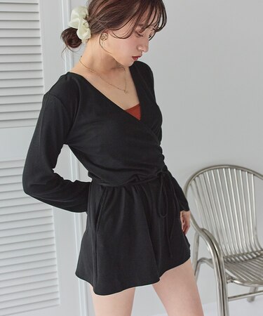 細リブカシュクールオールインワン/ラッシュガード