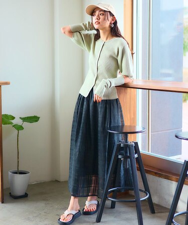 アームウォーマー付パフスリーブリブニット