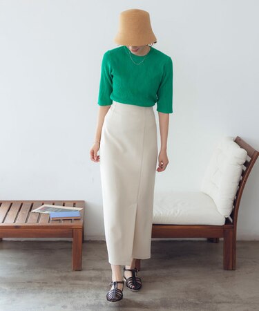 5分袖リブクルーネックベーシックニット