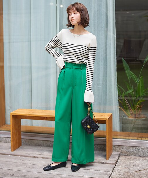 ハイウエストタックワイドパンツ