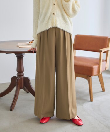 ハイウエストタックワイドパンツ