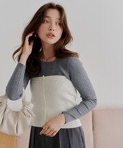 ボートネックリブ編みニット