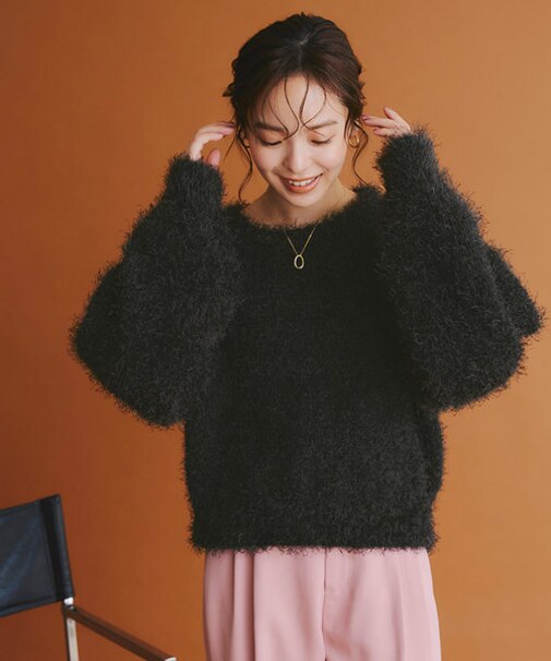 ボリュームスリーブシャギーニットプルオーバー