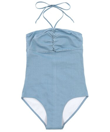 ホルターネックシンプルデニムワンピース/水着