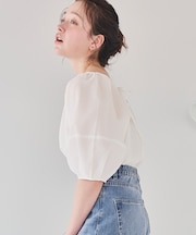 Vネックパフスリーブトップス
