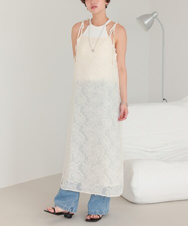 フラワーフリンジキャミソールワンピース