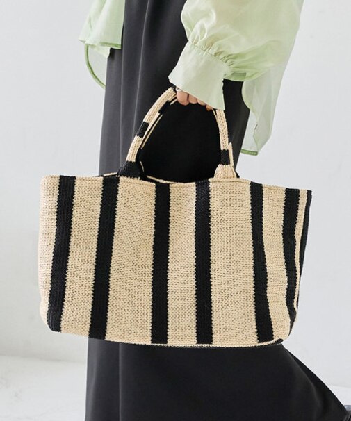 ストライプペーパーかごバッグ