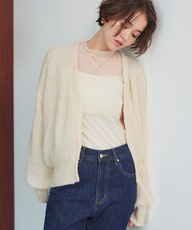 モヘアタッチローゲージニットカーディガン