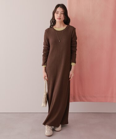 クルーネックリブワンピース