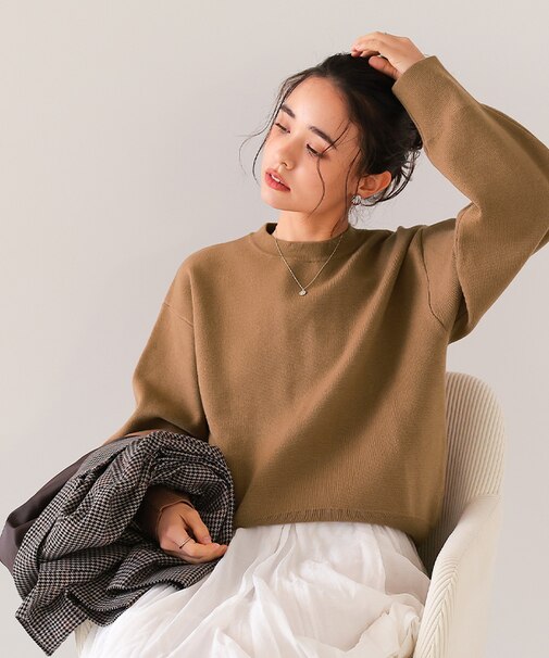 スウェットライククルーネックニット