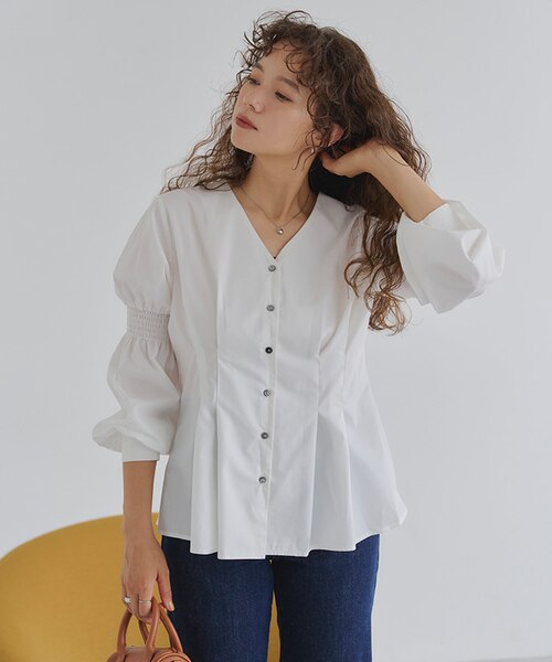 前後2wayシャーリングデザインスリーブシャツ｜ティティベイトの通販