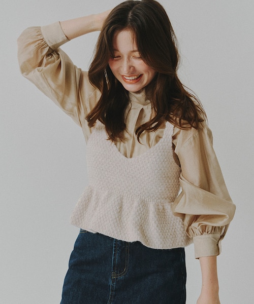 girlish ガーリッシュSt.cecilia ぺプラムニット/ ホワイト girlish