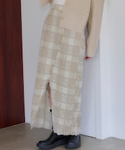 フリンジチェックセンタースリットスカート
