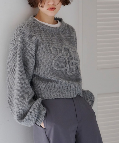 透かし編み刺繍クロップドプルオーバー