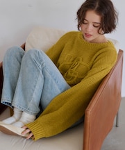 透かし編み刺繍クロップドプルオーバー