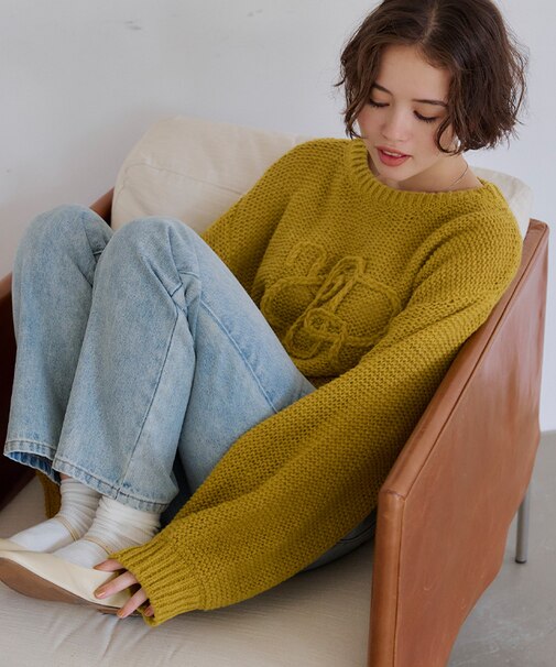 透かし編み刺繍クロップドプルオーバー