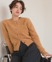 クルーネックミニシャギーニットカーディガン