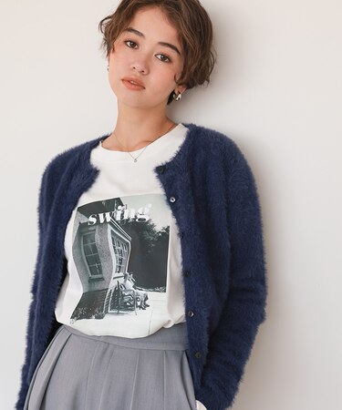 クルーネックミニシャギーニットカーディガン