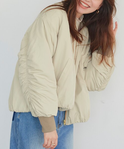 JUSGLITTY ドロストショートブルゾン　ピンクベージュM JUSGLITTY ドロストショートブルゾン ピンクベージュM シュシュ