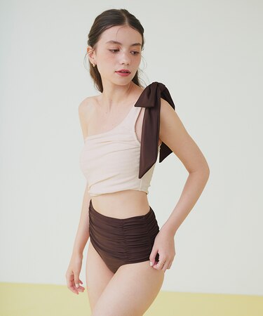 ワンショルダーカットアウトワンピース/水着