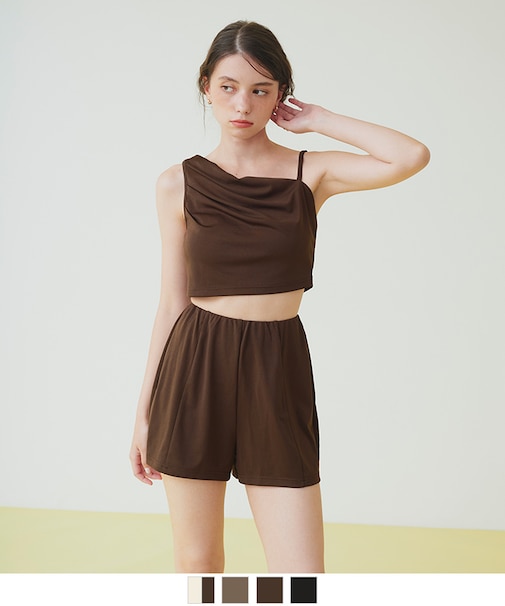 ショートパンツ付タックビキニ/セット水着