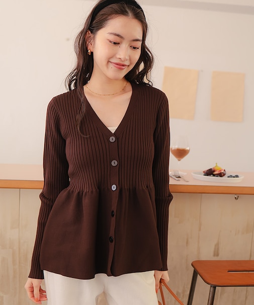 前後2wayペプラムニットトップス