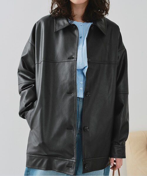 襟付フェイクレザージャケット｜ティティベイトの通販｜&mall（アンド
