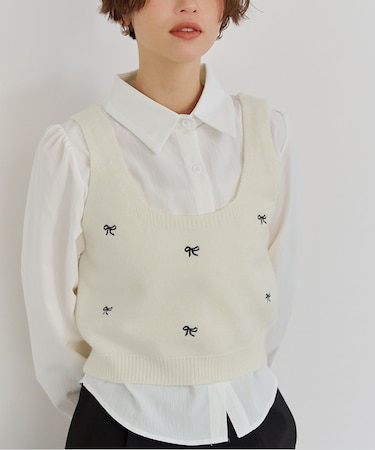リボン刺繍ベストセットブラウス