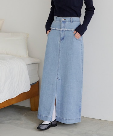 デニム切り替えストレートスカート