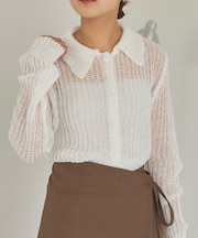 透かし編みポロニットプルオーバー