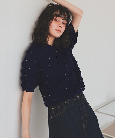 ドットデザインぽこぽこニットトップス