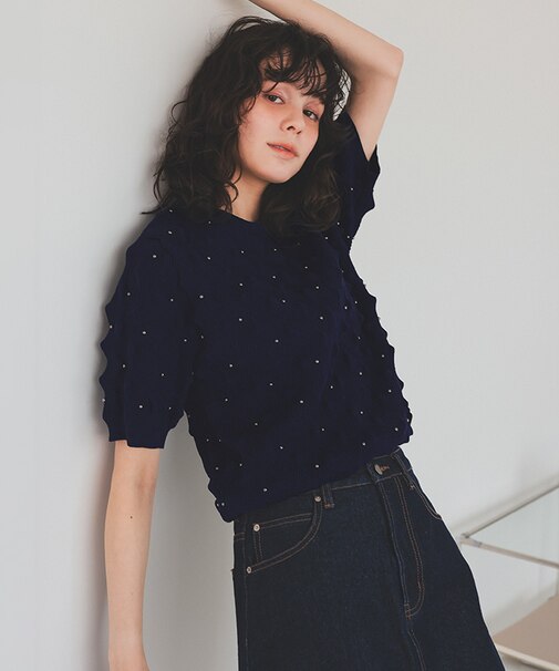 ドットデザインぽこぽこニットトップス