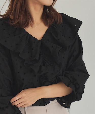 コットンレースフリルブラウス