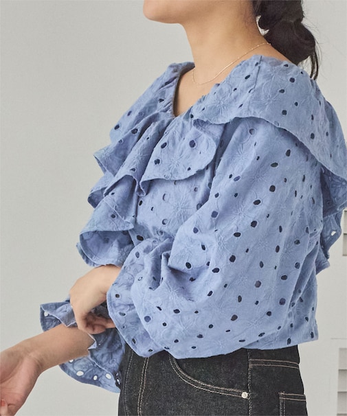 コットンレースフリルブラウス