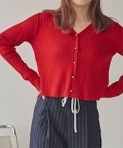 ちびシルバーボタンリブニットカーディガン