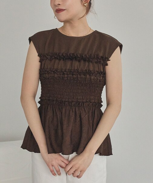 シャーリングドッキングフレンチスリーブカットソー