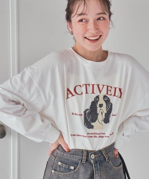 ドッグ刺繍ビッグロングTシャツ