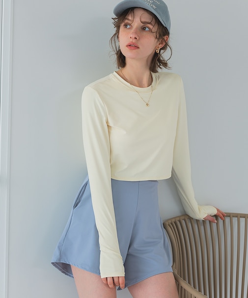 3点セット/ショートパンツ×カップ付長袖ビキニ/水着
