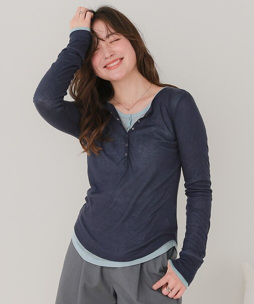 シアーテレコヘンリーネックトップス